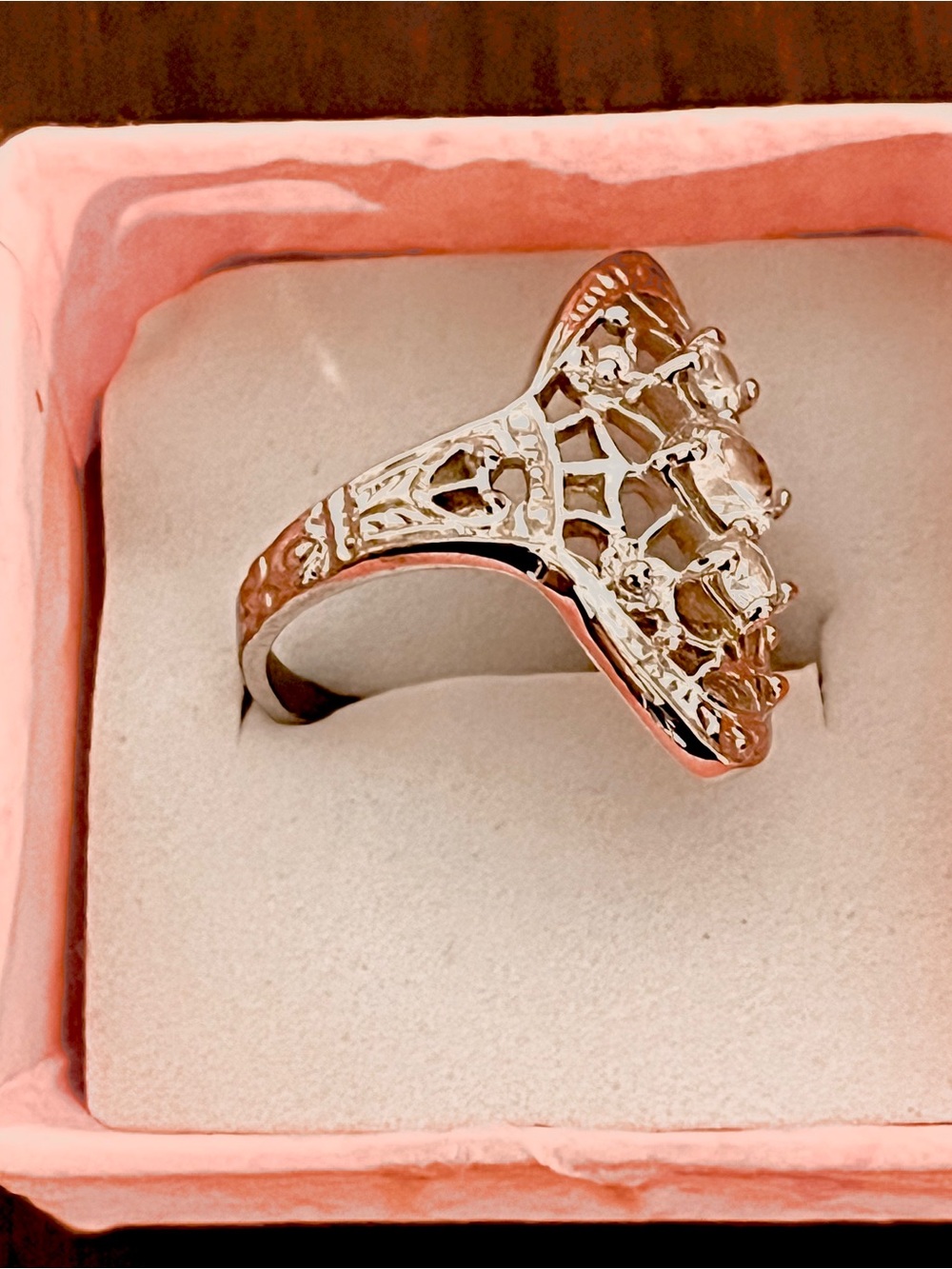 Filigree Three-Stone 925 silver Ring - Picture 4 of 6